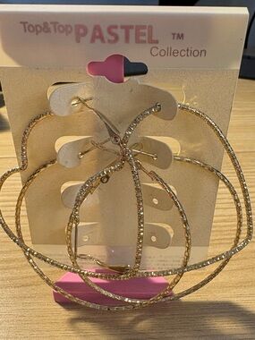 Pastel Collection Gold Plated Textured Hoop Earrings - Set of 2